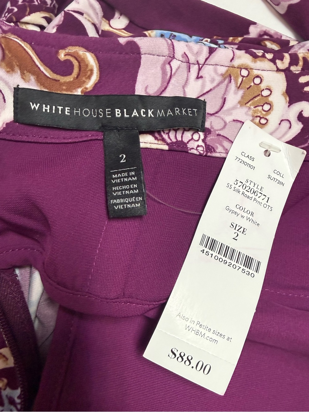 White House Black Market Plum Off-Shoulder Floral Blouse size 2 - Picture 7 of 13